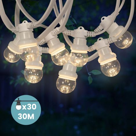 Guirlande Guinguette 30M Cable Blanc IP65 - Guirlande Electrique Exterieur 30 Bulbes Transparents Dimmables - Guirlande Guinguette Exterieur Boheme Déco pour Domaines et Parcs