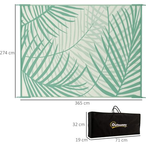 Tapis jardin 365x274cm vert crème, imperméable motif feuillage sac transport (1/5)