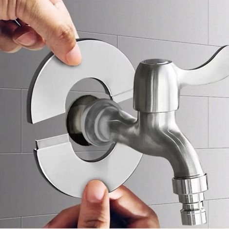 1 cache décoratif de robinet en acier inoxydable autocollant, finition chromée, accessoire de salle de bain, 66 x 34 mm (1/4)