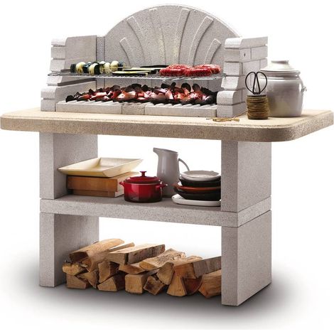 barbecue a carbonella in cemento palazzetti "saint-tropez" 128x71x124 cm