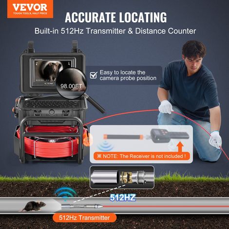 Caméra Inspection Canalisation 30 m Endoscope Drain Auto-nivellement, avec Émetteur 512 Hz, Compteur de Distance, Écran 9'', Étanch… (1/5)