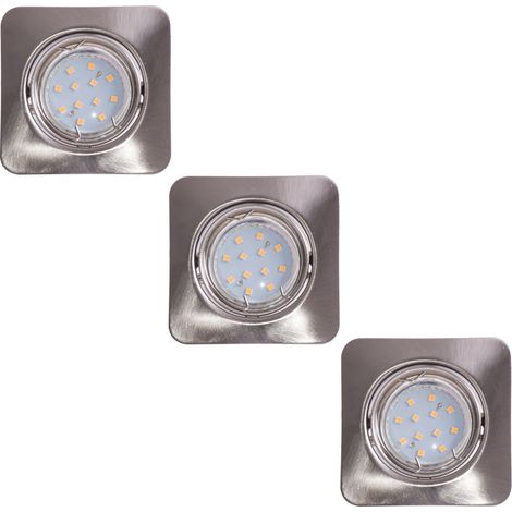 Plafonnier encastré plafonnier salon, pivotant, métal nickel mat, 1x LED 5W 400Lm 3000K, LxP 8,5x8,5cm, lot de 3
