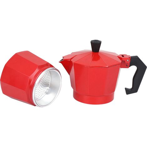 Cafetière italienne Moka en aluminium, 300 ml, 6 tasses, rouge, pour la maison ou le bureau. (1/5)