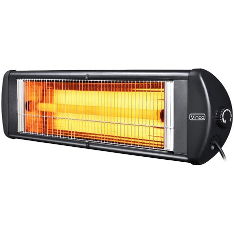 Vinco poele radiateur mural infrarouge pour inte'rieur et exte'rieur 2500w IP55 chaleur chauffante noir