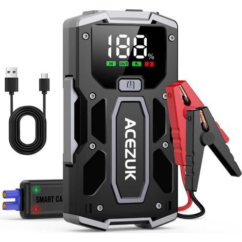 Booster de batterie 3000A – 12800mAh – Écran LCD 2.5 pouces – Démarreur pour moteurs jusqu'à 7.0L essence et 5.5L diesel
