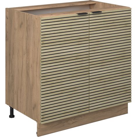 Mobile lavello cucina Fame-Line, Pannello in quercia, 80 cm con ripiano, senza piano di lavoro, Vicco