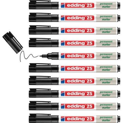 edding 25 Marqueur permanent boîte pliante de 10 noir (1/3)