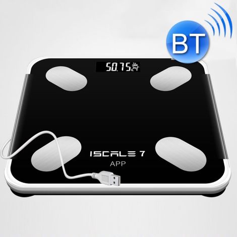 Balance connectée avec Bluetooth et mesure de la masse grasse - Rechargeable (Noir brillant) (1/5)