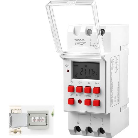 Programmateur Électrique pour Chauffe Eau 30A LCD 35mmRail DIN 1s-168h Écran LCD clair, installation sur rail 35mm, contrôle 7j/24h, programmation 1s-168h, 20 programmes économie d'énergie (1/5)