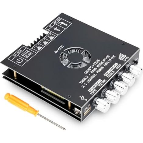 Module amplificateur HiFi 2.1 canaux avec Bluetooth, 160 W × 2 + caisson de basses 220 W, puce TDA7498E, BT 5.0/USB/entrée AUX, DC 15-36 V, pour home cinéma et enceintes (1/3)