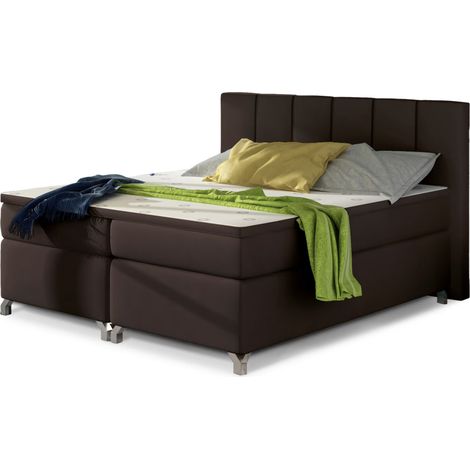 Lit boxspring à LED en simili cuir marron BALFOR-180x200 (1/4)