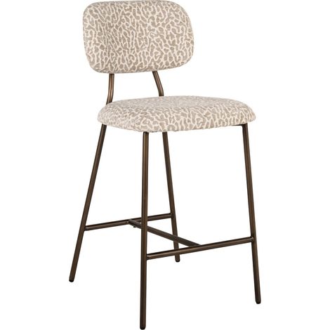 Tabouret de bar tissu léopard beige assise confortable ignifugée - Beige léopard finition bronze foncé (1/5)