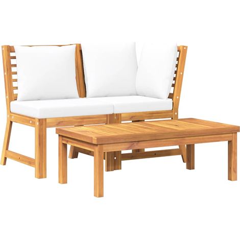 Muebles de jardín 3 pzas madera maciza de acacia cojines crema vidaXL