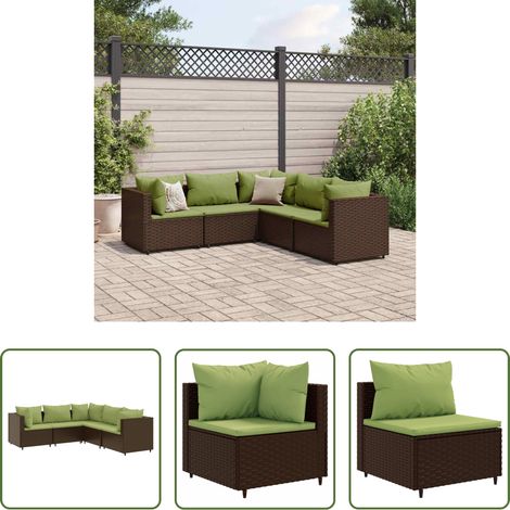 vidaXL Rattanmöbel - 5-tlg. Garten-Lounge-Set mit Kissen Braun Poly Rattan (1/5)