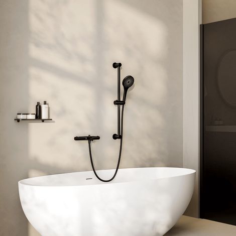 Mitigeur thermostatique bain douche LOMAZOO noir entraxe 15 cm