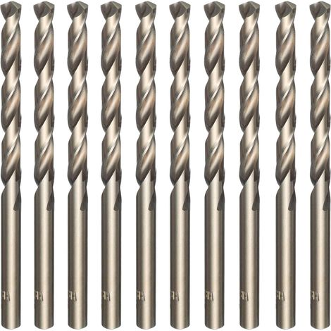 10-teiliges M35-Hochgeschwindigkeitsstahl-Kobalt-Gold-Spiralbohrer-Set zum Bohren von Edelstahl, harten Stählen, Gusseisen, Kupfer, Aluminium, Holz und Kunststoff, 5 mm x 86 mm (1/4)