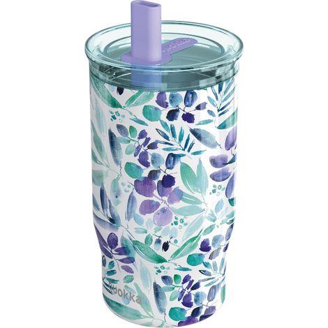 Quokka Mist - Taza térmica de acero inoxidable de 720 ml con pajita (Flores violetas) (1/3)
