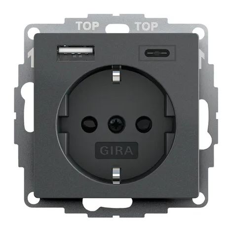 Gira SCHUKO SP Alimentazione USB 2f Tipo A/C System 55 Antracite [245928], 2459 28