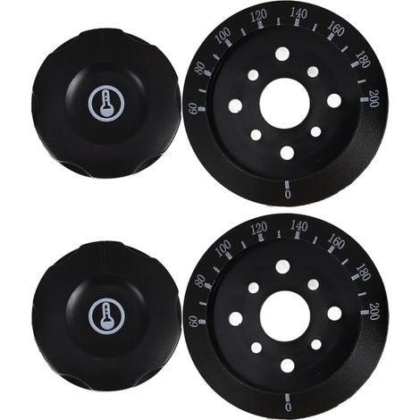 Ensemble de deux boutons de commande universels pour four avec contrôle de température (60-200°C), noir, avec perforation de 8 mm.