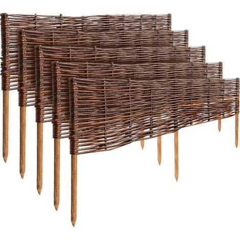 Lot de 5 Bordures Clôture de Jardin en Saule 100 x 30 cm