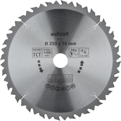 wolfcraft I Tischkreissägeblatt HM, Serie braun I 6740000 I Ø 250 mm, 24 Zähne, schnelle, grobe SchnitteI Sägeblatt I Kreissägeblatt