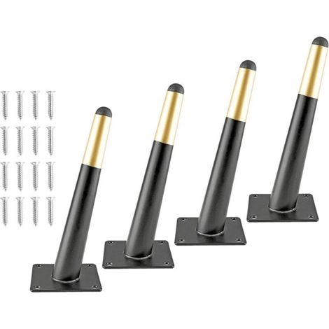 Set of 4 tapered metal furniture legs, medieval style, for sofas, cabinets, tables, chairs, cupboards, 20 cm, black and gold (1/5)