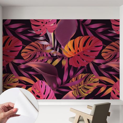 Papier peint adhésif décoratif pour salon chambre et cuisine Facile à poser avec colle Feuilles exotiques 152x104 cm (1/5)