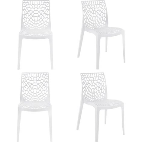 Lot de 4 chaises de repas blanches ajourées et empilables - GRUYER 2 (1/5)