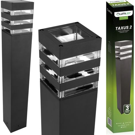 Lampadaire d'extérieur LED E27 12W – Aluminium et polycarbonate noir – Hauteur 60 cm – IP44 pour jardins et allées (1/5)