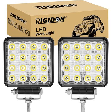 2 Pcs 10 cm Carré phare de travail led, 4 pouces 48W 12V 24V lampe de travail led, projecteurs lumière feux de travail pour offroad Voiture camions SUV 4x4 tracteur, feu antibrouillard (1/5)