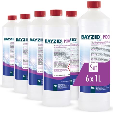6x 1 L BAYZID® Poolclear - Trübungsbeseitigung für Pool-Filter mit Kartuschen & Filterballs