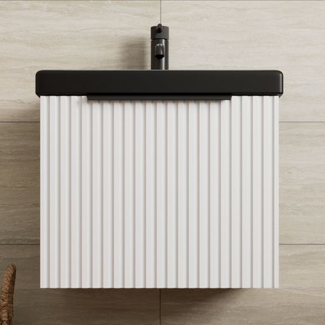 Fluted 500mm Bathroom Vanity Unit Basin Wall Hung Cupboard Soft Close Matt White (1/5)