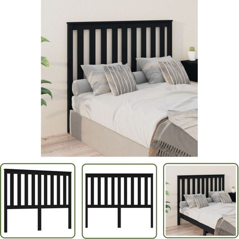 The Living Store Tête de lit Noir 126x6x101 cm Bois massif de pin - Tête De Lit - Tête De Lit En Bois - Tête De Lit Noire - Meuble De Chambre - Mobilier De Chambre (1/5)