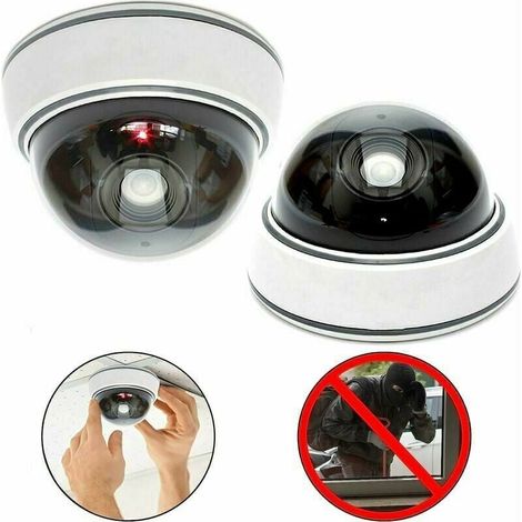 Lot de 2 caméras de surveillance factices avec flash, objectif et LED clignotante, modèle dôme professionnel (Blanc) (1/5)
