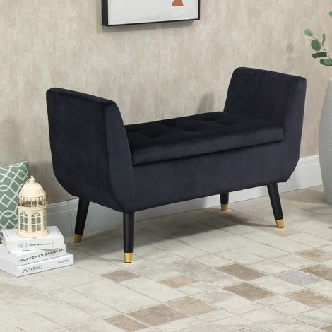 Banc coffre 107x42x65 cm noir – assise capitonnée, avec rangement et accoudoirs (1/5)
