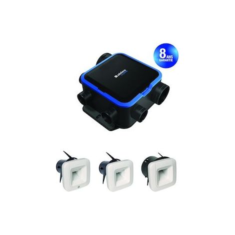 Aldes – VMC simple flux hygroréglable silencieuse – Débit max 300m³/h – Pour 4 sanitaires – Livré avec 3 bouches BDH – Rénovation