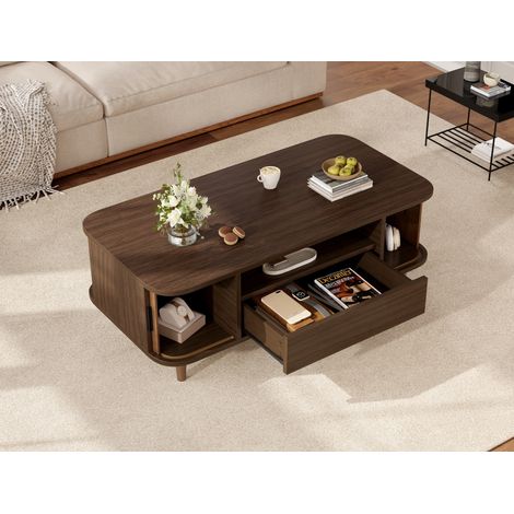 Tavolino da caffè 100x50x35 cm in MDF noce con cassetto e vani – MEUBLIV (1/5)