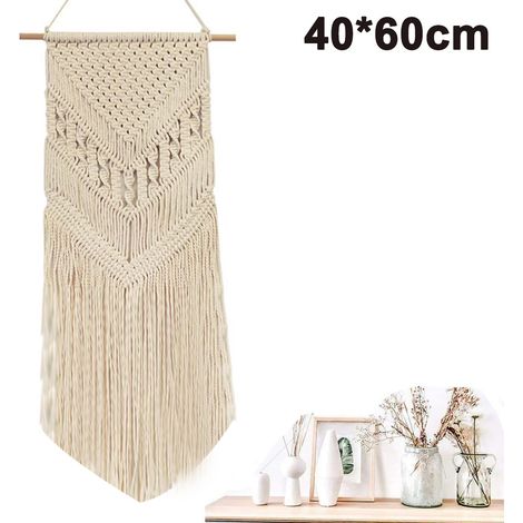 Décoration murale à pompons, tenture murale en macramé, tapisserie murale tissée à la main en macramé pour chambre, bureau ou maison (1/4)