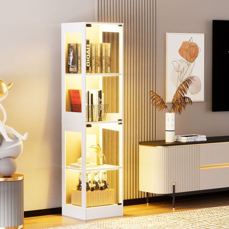 Vitrine en verre avec led et capteur de mouvement, blanc, 40x35x165 cm (1/5)