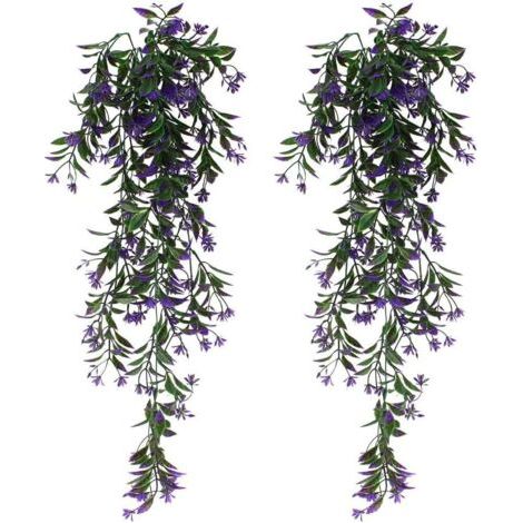 QORVA-Plantes suspendues artificielles lierre violet – Lot de 2 pièces – Longueur 80 cm – Imperméables et résistantes au soleil