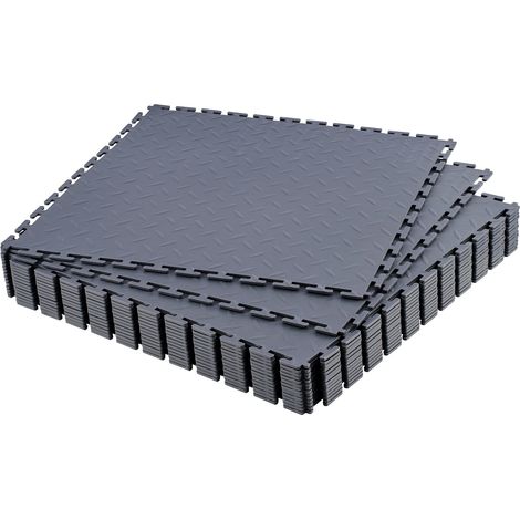 Dalles de Garage Emboîtables, Lot de 16, Revêtement de Sol Garage Modulaire 513 x 513 x 5 mm, Tapis Antidérapants PVC pour Garages, Atelier de Réparation, Entrepôt, Local à Outils, Gris Graphite (1/5)
