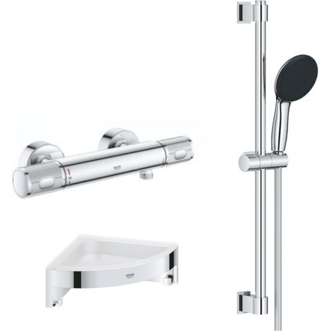 Mitigeur douche thermostatique GROHE Precision Feel + Ensemble de douche Start 2 jets avec barre + Tablette d'angle