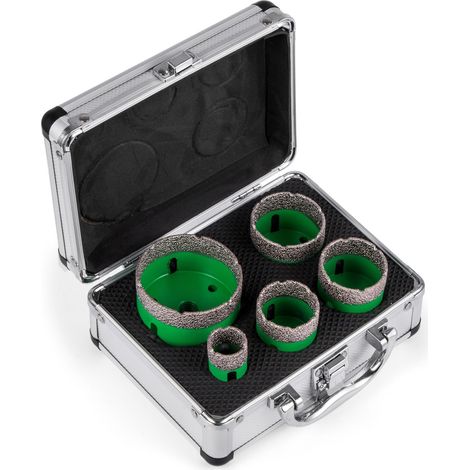 Ensemble de 5 scies cloches diamantées M14 22/35/40/50/65 mm pour granit et carbure de silicium avec forets et lames. (1/5)