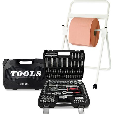 Coffret Kit Outils 108 pcs BM TOOLS Clé à Cliquet Douille Acier Vanadium Douilles, Mécanicien, Garagiste, Dévidoir de papier