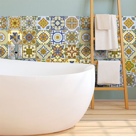 Sticker Mural Carrelage adhésif Cuisine Salle de Bain - 30 STICKERS CARREAUX DE CIMENT GENOA - 30stickers20x20cm (1/5)