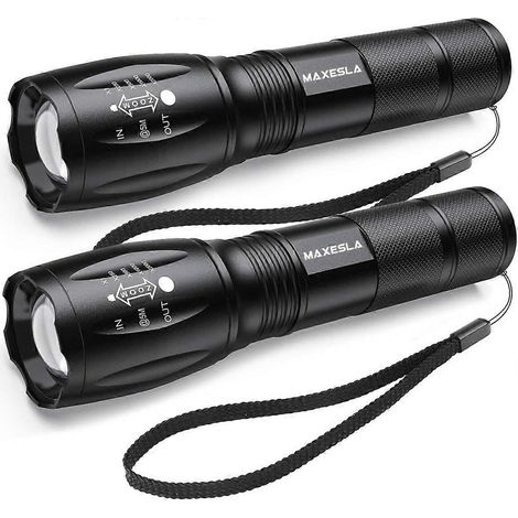 Lampe torche LED ultra-puissante, 2000 lumens, IP65, 5 modes d'éclairage, lot de 2 [Classe énergétique A+++] (1/5)