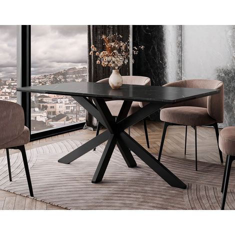 Bestmobilier – Table à manger effet marbre – pieds en métal – 4 à 6 personnes – dimensions 160x90 cm – style industriel – résistant à l’humidité (1/5)