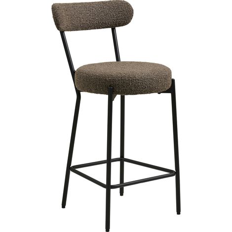 Badalona - Sgabello counter in bouclé marrone con gambe nere 39x46x90 cm