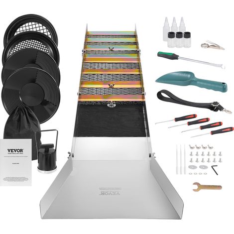 VEVOR Kit deOrpaillage Portable 23 Pieces Rampe deOrpaillage 127 cm en Aluminium Resistant avec Batee Tamis Pipettes Pelle et Sac de Transport Sluice pour Mineur Prospecteur d’Or Jardin Rivieres