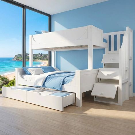 Audreamy Polara Bunk Bed with Storage for Kids White Wooden (1/5)